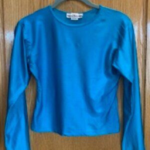Michael Alexander Women's Blue Shiny Metallic Crop Top Long Sleeve M